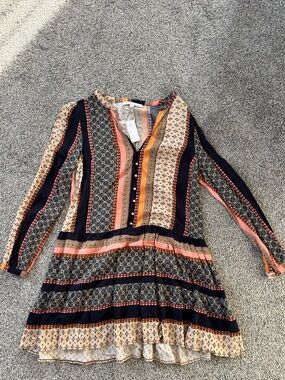 LOFT Navy, Peach and Cream Striped Floral Mix Dress